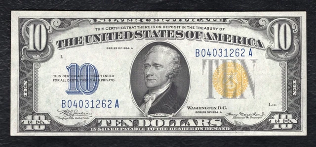 Fr. 2309 1934-A $10 Ten Dollars “North Africa” Silver Certificate About Unc (F)