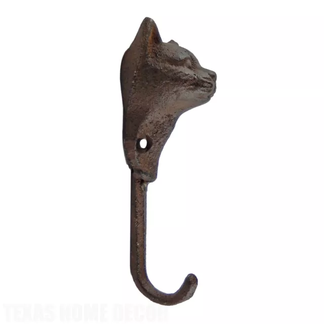 Cat Head Wall Hook Cast Iron Key Towel Coat Leash Hanger Antique Rustic Brown 3
