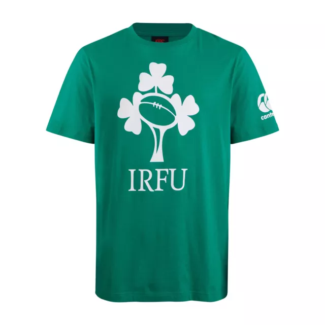 Official Irish Mens Ireland Canterbury Cotton Green Rugby Irfu 2021 Logo T-Shirt