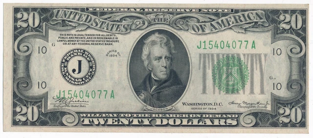 1934 $20 Federal Reserve Note -Kansas City Dist- **Choice Crisp Uncirculated**