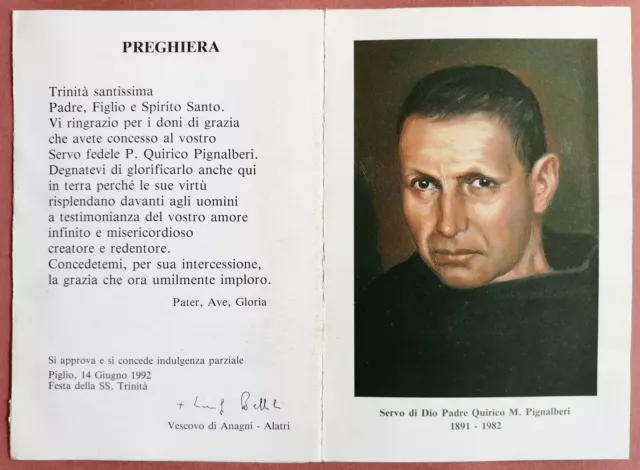 Santino Holy Card pieghevole: Servo di Dio Padre Quirino M. Pignalberi