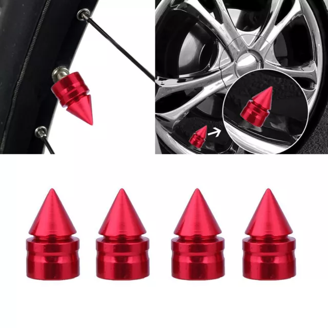 4 pz Red Spike Cone Cerchio Pneumatici Auto Valvola Ruota Copertura Polvere Steli Cappucci Accessori