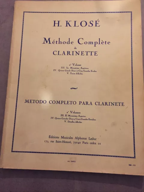 méthode complète de  CLARINETTE Français  et Italien ou Espagnol H KLOSE  Vol 2