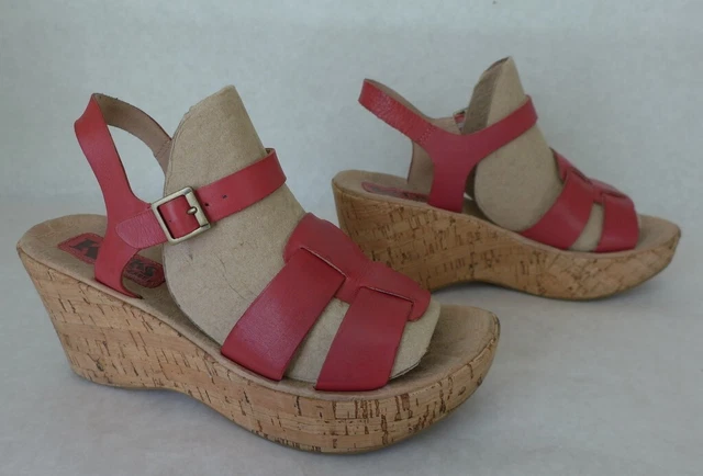 KORKS Kork Ease Red Leather Platform Wedge Sandal Shoes US 7/EU 38