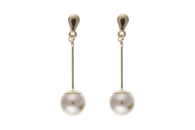 Sim Pearl Twist Stick Drop Earrings Solid 9ct Gold