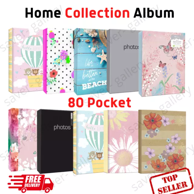 Home Collection 6" x 4" 80 Pocket Designer Photo Albums For Gift Random Design