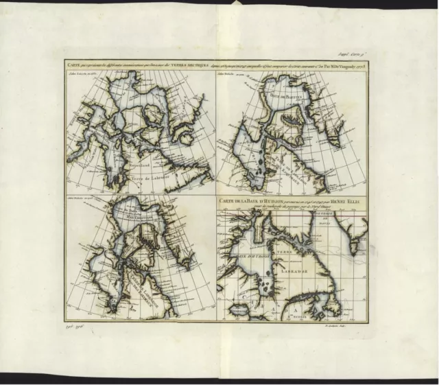 Antique Map of NORTH AMERICA , HUDSON BAY, CANADA LABRADO1772 Robert de Vaugundy