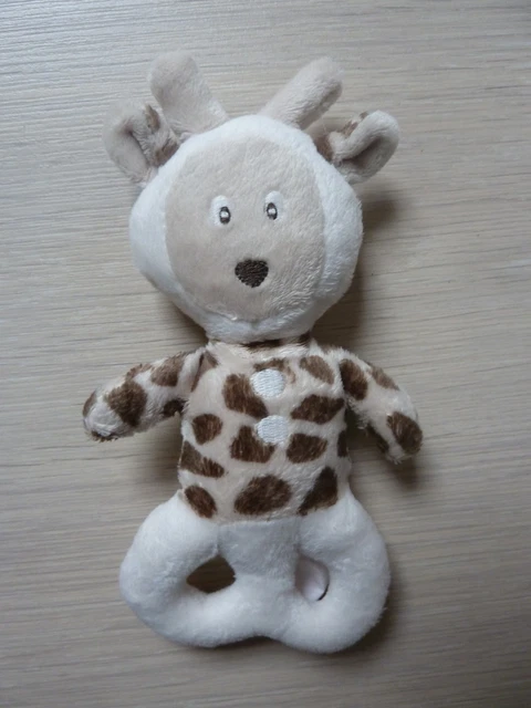 N6- DOUDOU HOCHET OBAIBI OKAIDI GIRAFE BLANC ECRU  grelot - EXCELLENT ETAT