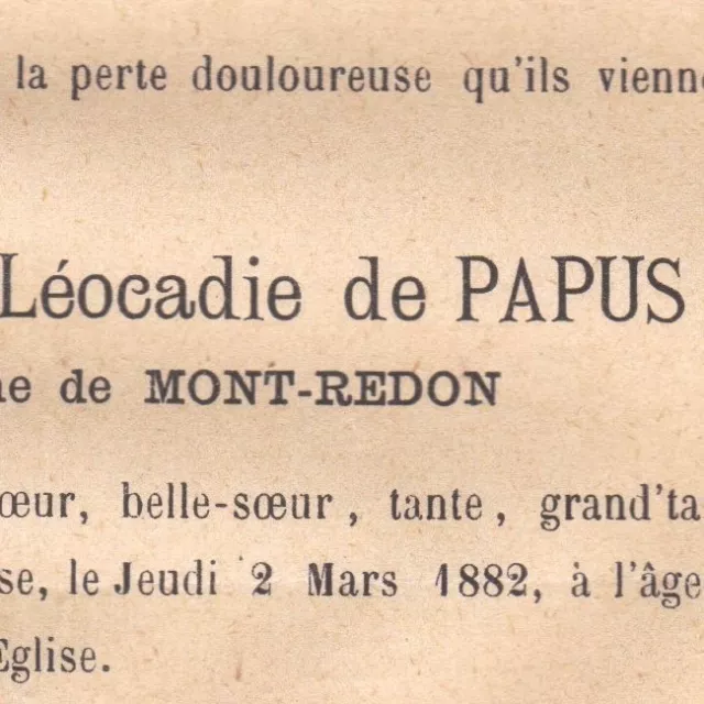 Françoise Léocadie De Papus Adolphe Frédéric De Mont-Redon Toulouse 1882