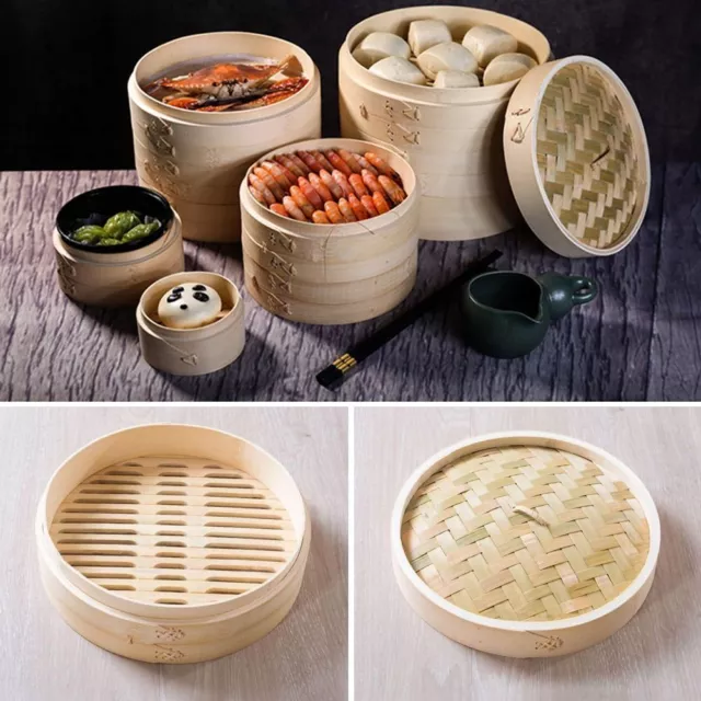 with Lid Bamboo Steamer Dimsum Cooking Basket Bamboo Steamer  Kitchen