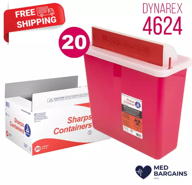 Dynarex 4624 Sharps Container Lid 5 Quart Medical Waste Disposal – Red 20PCS