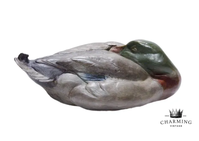 WILLIAM H. TURNER Signed Cold Painted Bronze Mallard Duck Sleeping Sculpture