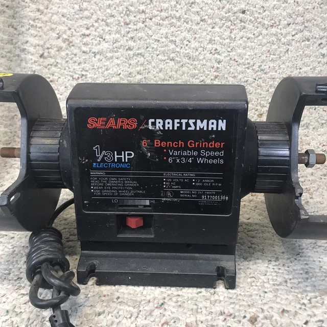 VINTAGE SEARS CRAFTSMAN BENCH GRINDER 6" WHEELS (1/3 HP, MODEL257