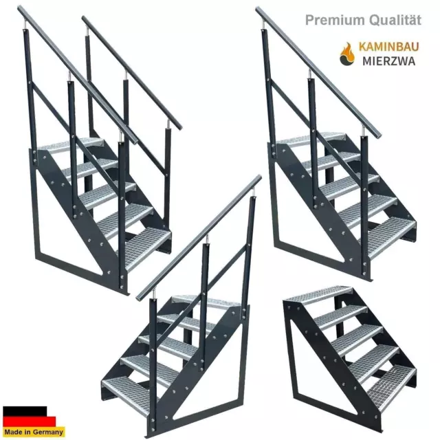 Außen- Treppe Anthrazit Freistehend 5 Stufen(Verzinkt) Breite 60-140cm /Geländer