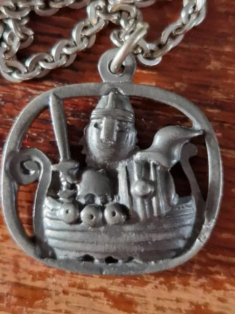 Viking Ship Pendant in Pewter by Jorgen Jensen, with chain, Denmark