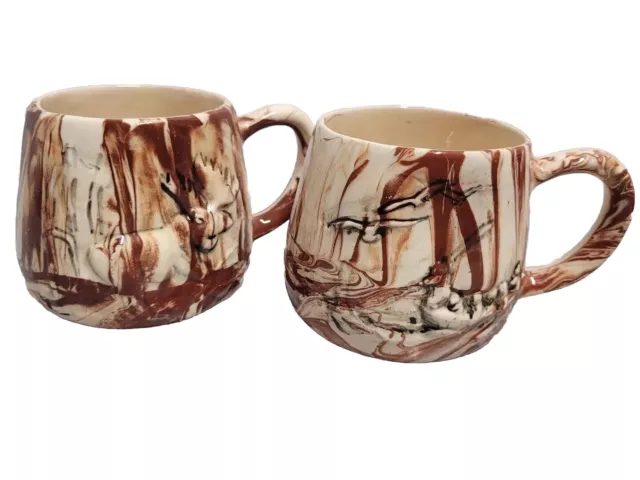 Vintage Alaska Clay native handmade pottery mugs set of 2
