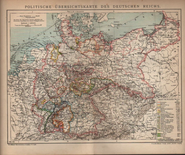 MAP MAP 1901 POLITICAL OVERVIEW MAP OF THE GERMAN EMPIRE. Germany £13.