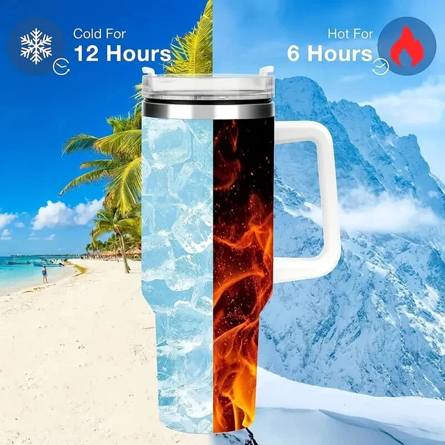40oz Lg: Tumbler with Handle & Straw Lid,Reusable Stainless Steel Travel Mug Gif