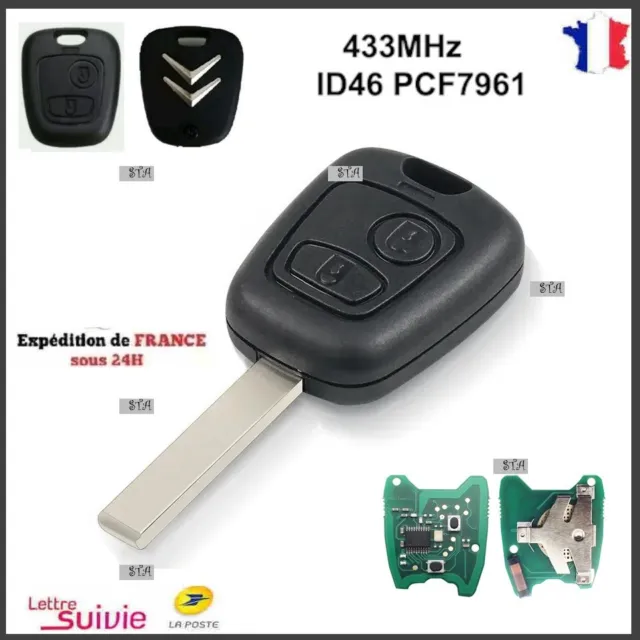 CLE VIERGE + TRANSPONDEUR ID46 COMPATIBLE CITROEN C2 C3 1 Phase 1 Avant 2005