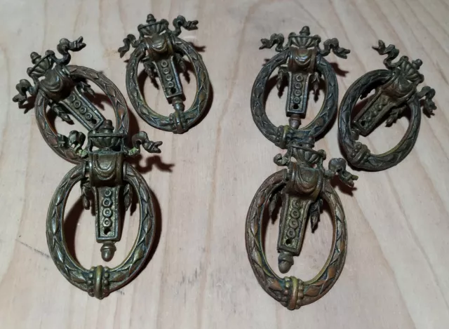 6 Antique Art Nouveau Deco Drawer Dresser Cabinet Handle Pull Hardware Brass