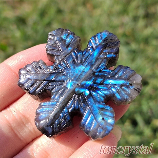 1pc Natural Labradorite Snowflake Carved Quartz Crystal Skull Christmas Gift