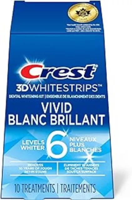 Crest 3D White Teeth Whitening Kit Whitestrips Classic Vivid 10 Treatments, 20 I