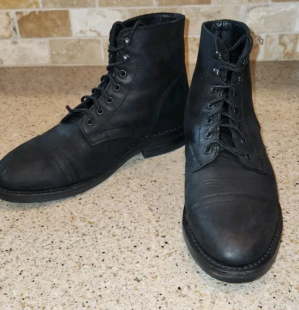 THURSDAY BOOT CO Captain sz 9.5 Black Leather Lace Up Cap  display picture 1