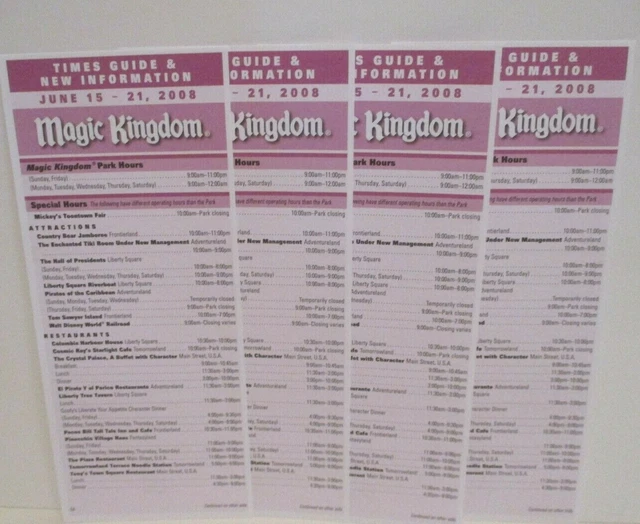 DISNEY WORLD MAGIC Kingdom Times Guide Information Paper June 1521