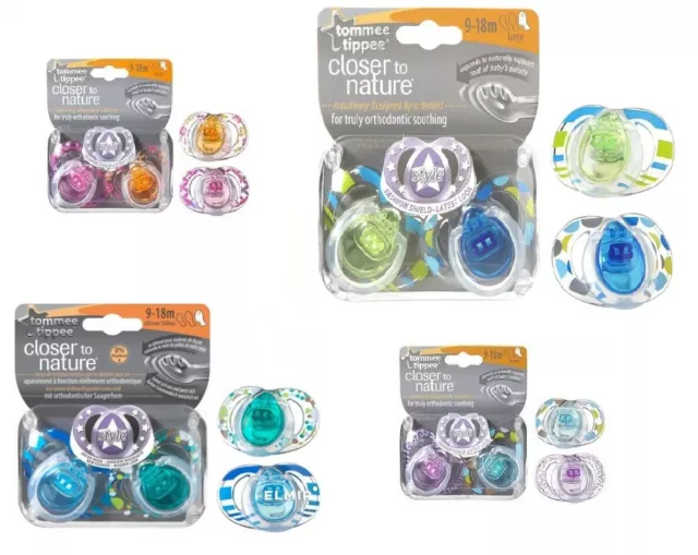 Multi-coloured Pack of 2 Tommee Tippee Closer to Nature Style Soothers 9-18m