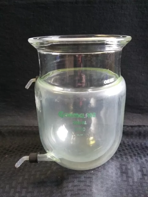 CHEMGLASS 2000mL Glass Jacketed Reaction Vessel Body w/ GL-14 Cap CG-1926-03