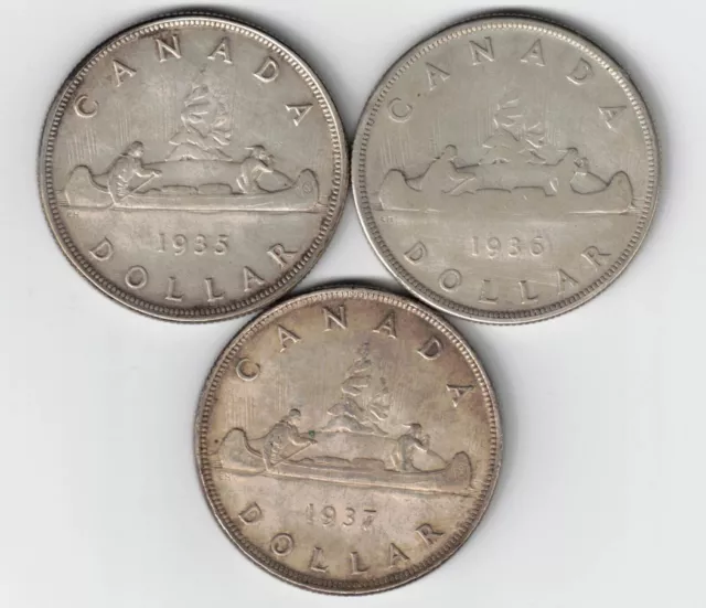 3 X Canada Voyageur Silver Dollars King George 1935 1936 1937 3