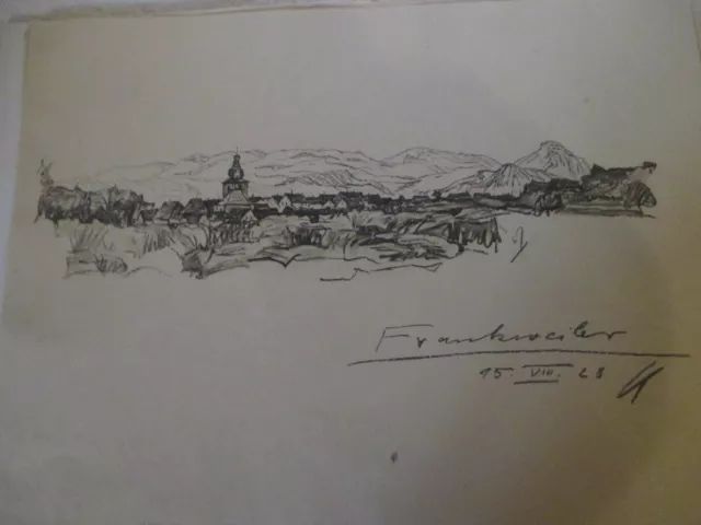 ALTER ORIGINAL DRUCK 1929, Zeichnung von Hermann Hussong / PFALZ : FRANKWEILER