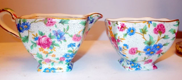 Vtg Royal Winton GRIMWADES OLD COTTAGE CHINTZ CREAMER & SUGAR ENGLAND Florals
