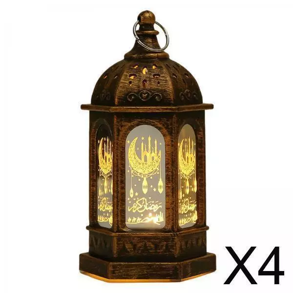 4x Eid Mubarak veilleuse LED Ramadan décoration lampe bois artisanat  lumières musulman Islam en bois LED