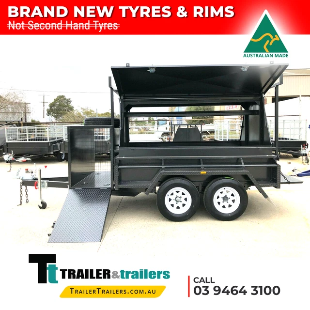 8x5 HD TANDEM TRADESMAN TRAILER 900mm TOOLBOX TOP + COMPRESSOR BOX + NEW TYRES