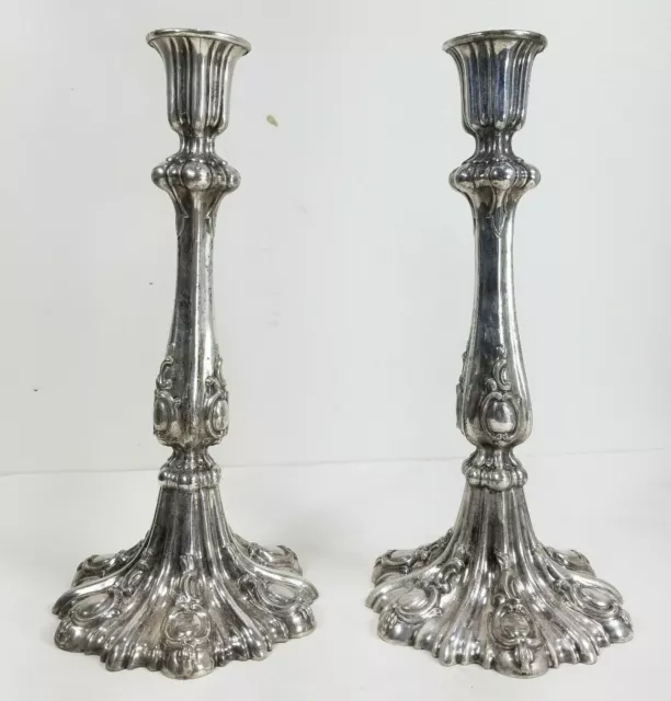 Antique English Sterling Silver Hallmarked Pair of Rococo Candelsticks Engraved