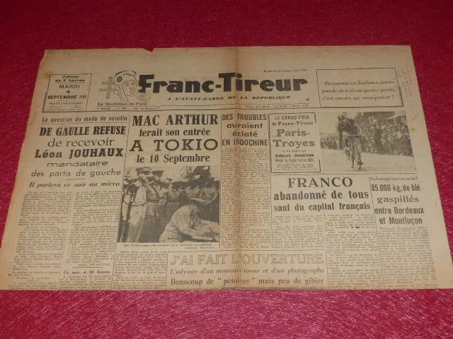 [Prensa WW2 39-45 ] "franc Tireur" #368 4 Septembre 1945 OEM Mac Arthur Franco