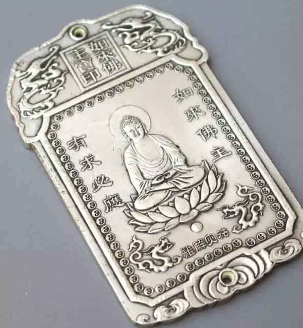 Waist tag thanka amulet Old 如来佛祖 Fengshui token China tibet Silver