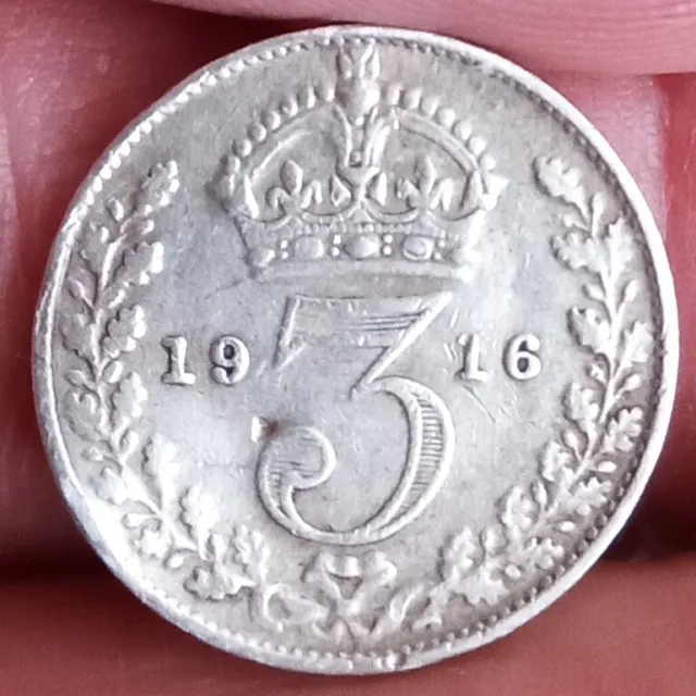 George V 1916 solid Silver (0.925) Threepence Coin 3d Excellent Condition.