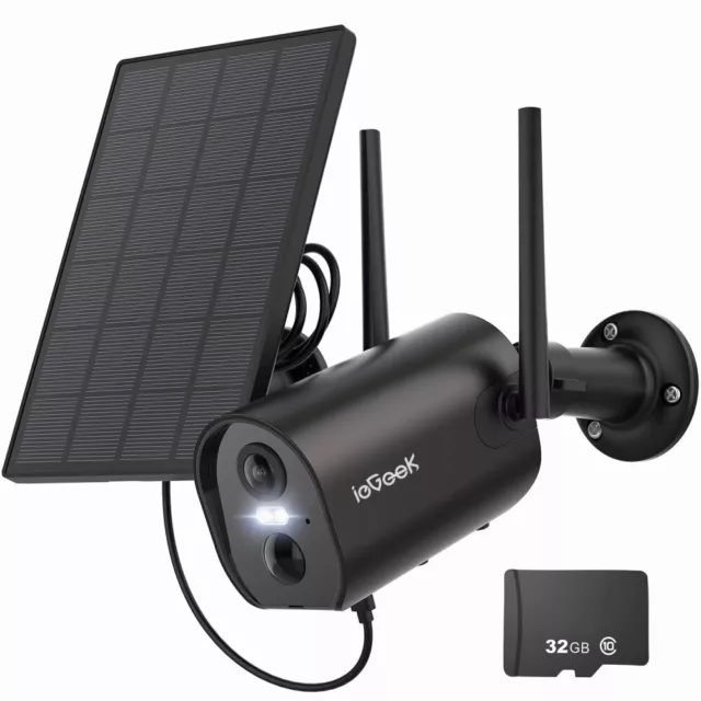 ieGeek 2K 3MP Überwachungskamera WLAN Aussen Akku 10400mAh & Solarpanel PIR IP65