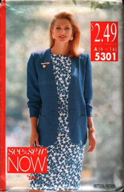 5301 UNCUT Butterick Pattern 1990s Misses Loose Fitting Jacket Dress See & Sew