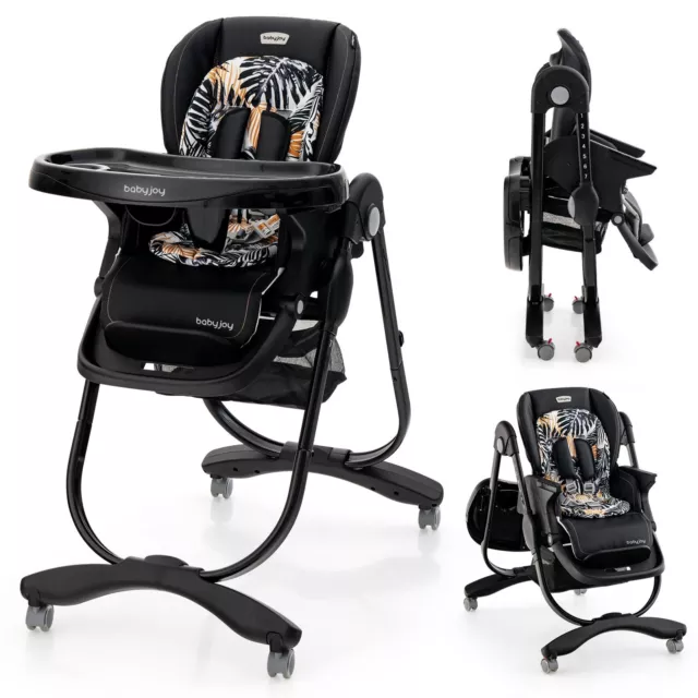 Baby High Chair Folding Infant Highchair Adjustable Feeding Chair w/Wheels