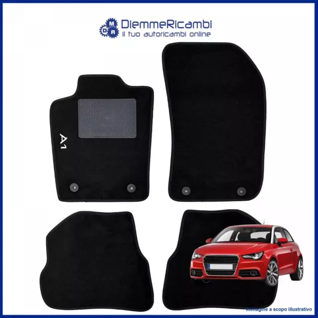 SERIE 4 TAPPETI - TAPPETINI IN MOQUETTE NERI PER AUDI A1 I (8X) dal 2010 al 2018