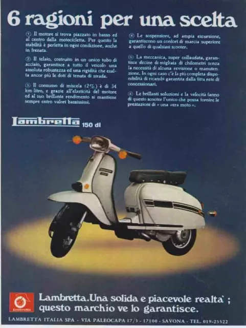 advertising Pubblicità -MOTO LAMBRETTA 150 DL -1978 MOTOITALIANE SCOOTER