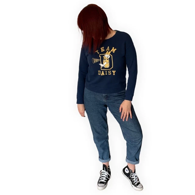 Disney Daisy Duck Sweater Jumper Navy Embroidered Printed Cartoon Pullover M VGC 3