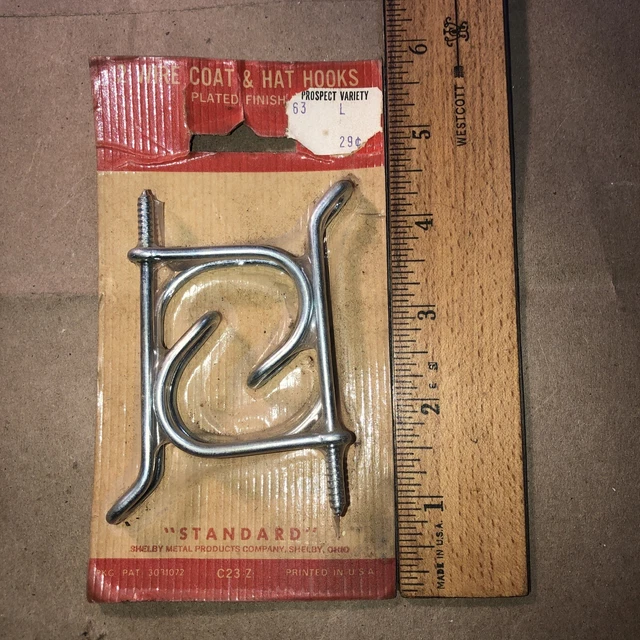 Vintage Pack of 2 Standard C23-Z Wire Coat & Hat Hooks Still in Package NOS NEW