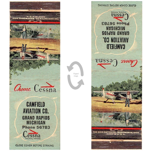 Vtg Matchbook Cover Camfield Aviation Co Grand Rapids MI Cessna airplane 1950s