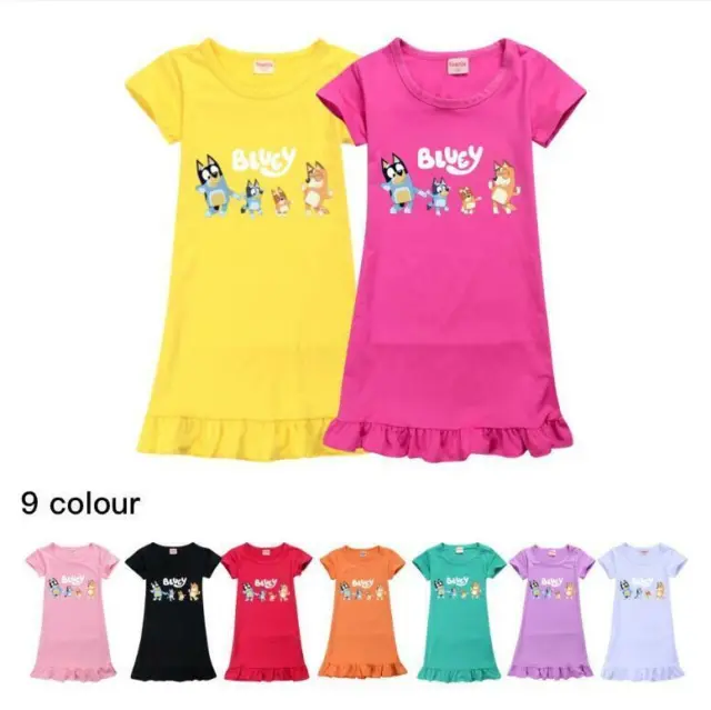 Kids Girls Bingo Bluey Top Sleepwear Dress Pyjamas Nightdress Home Dress Gift