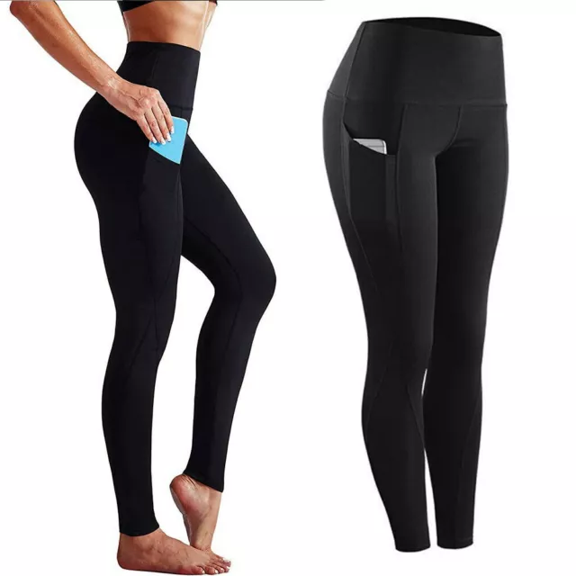 Womens High Waist Gym Leggings Pocket Fitness Sports Running Yoga Pants Stretch 3