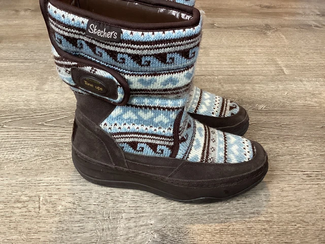 SKECHERS BOOTS WOMENS 6 Tone Ups Chalet Carve Winter Blue Knit